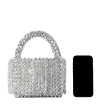 New acrylic tassel handbag women's diy handmade beaded woven bag bling silver beads evening bag