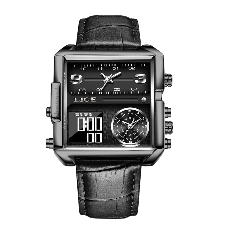 LIGE new electronic quartz dual display watch men's waterproof watch multi-function electronic watch quartz watch
