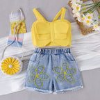 Foreign trade cross-border European and American summer sweet cool girl suits small and medium children's shorts camisole vest flower shorts new products