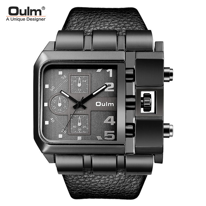 Men's Brown Square Dial Quartz Watch - World Time