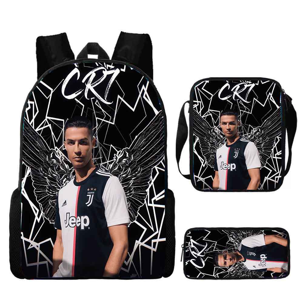 Ronaldo schoolbag boy elementary school student children backpack cross-border hot selling backpack shoulder bag pencil case three-piece set wholesale