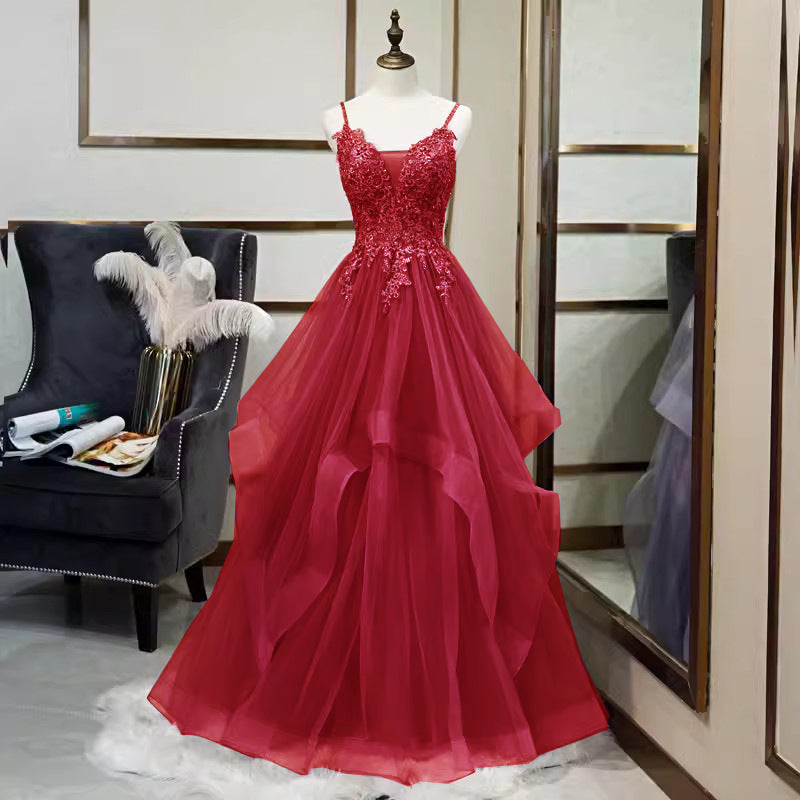 Women's V-Neck Evening Gown with Spaghetti Straps