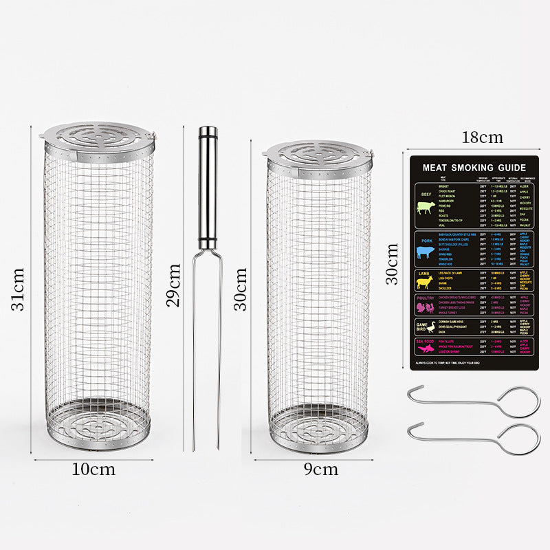 Amazon Rolling BBQ Basket Outdoor BBQ Grill Basket 304 Stainless Steel Perforated BBQ Tube BBQ Net