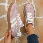 Women's Beige Flat Sneakers - Low-Top, Lace-Up