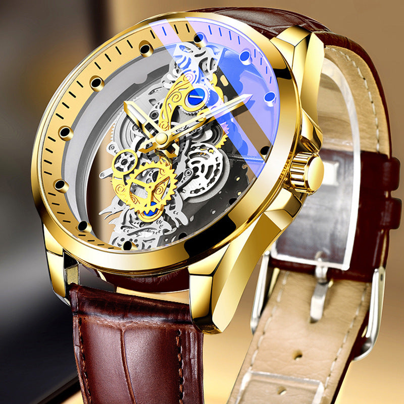 Men's Silver Skeleton Dial Quartz Watch - Steel Strap