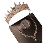 Crown headpiece necklace earrings champagne vintage pink diamond birthday crown hair accessories bride wedding dress three-piece set