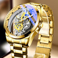 Men's Silver Skeleton Dial Quartz Watch - Steel Strap