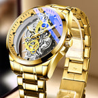 Men's Silver Skeleton Dial Quartz Watch - Steel Strap