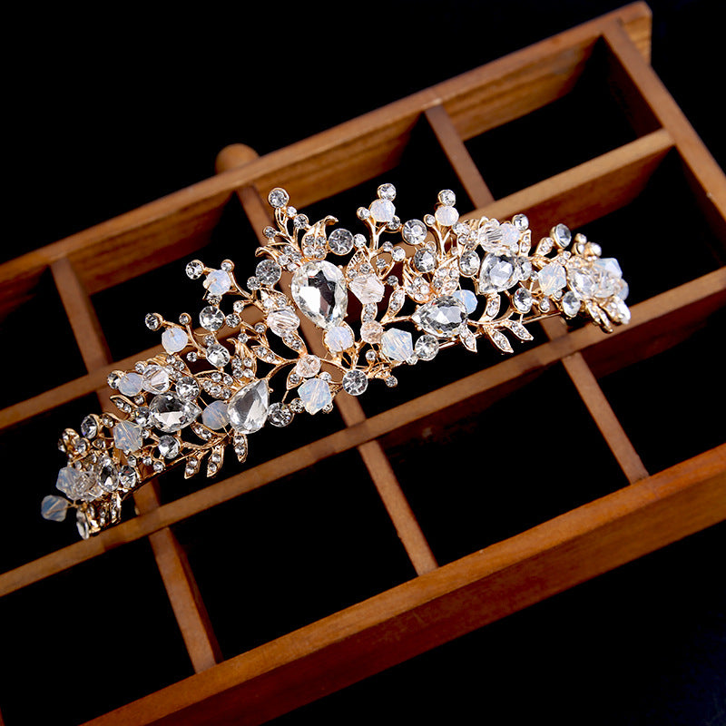 Bridal crown high-end rhinestone European-style gold handmade crown tiara hair accessories birthday party wedding headband jewelry