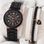 Women's White Heart-Design Quartz Watch - Silicone Strap
