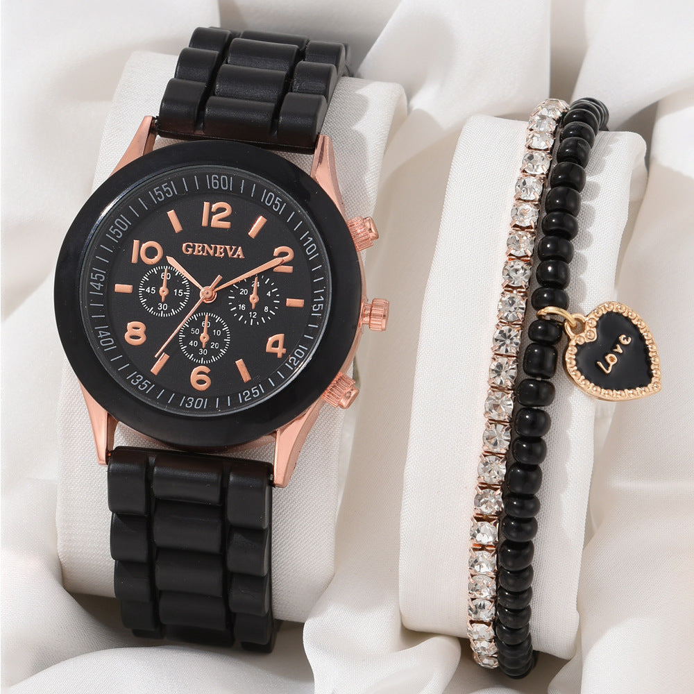 Women's White Heart-Design Quartz Watch - Silicone Strap