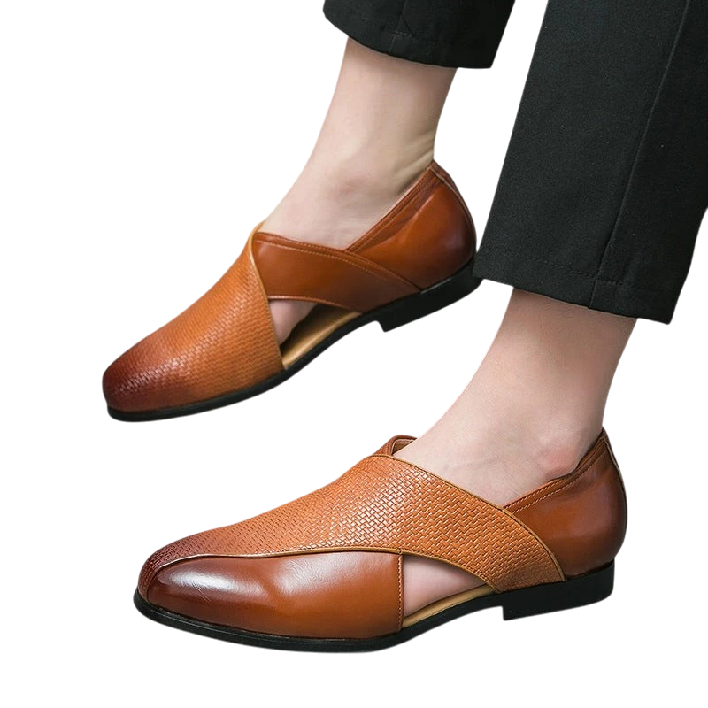 Men's Black PU Leather Slip-On Sandals – British Style | Aladinae