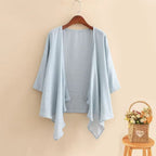 Summer thin bamboo cotton sun protection cardigan for women, solid color, versatile outerwear, shawl, three-quarter sleeve linen cover-up jacket