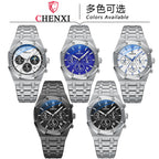 Men's Black Sports Quartz Watch - Steel Band, Waterproof