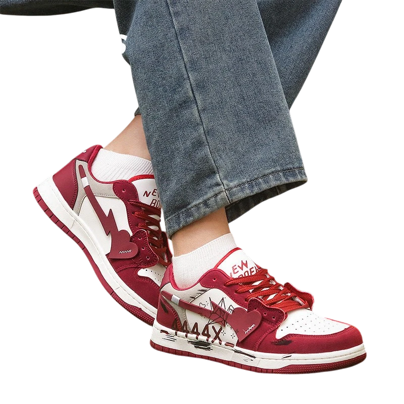Unisex Retro Red Graffiti Print Sneakers | Aladinae