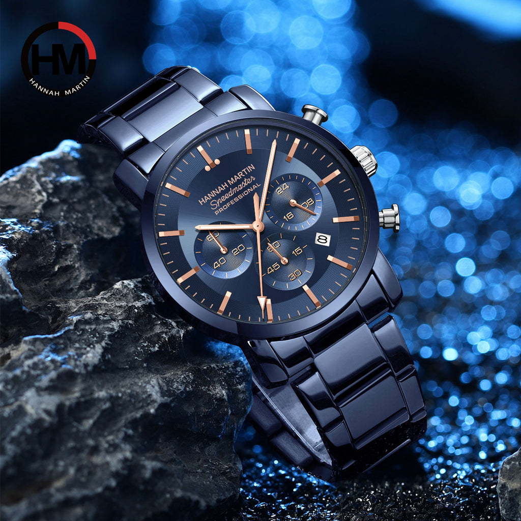 Men's Black Multi-Hand Quartz Watch - Waterproof, Calendar