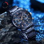 Men's Black Multi-Hand Quartz Watch - Waterproof, Calendar