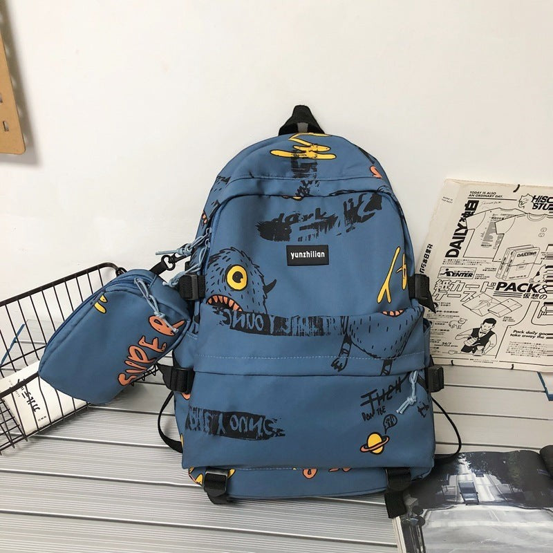 School bag male Korean version street trend junior high school student high school student backpack personality graffiti large capacity travel backpack