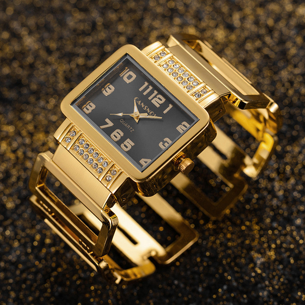 Women's Gold Silver Rectangular Dial Watch - Bracelet Style