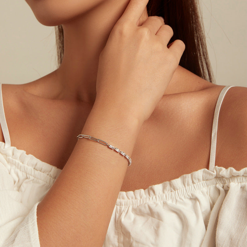 Aifle simple original sterling silver s925 chain zircon bracelet platinum-plated simple round ring bracelet