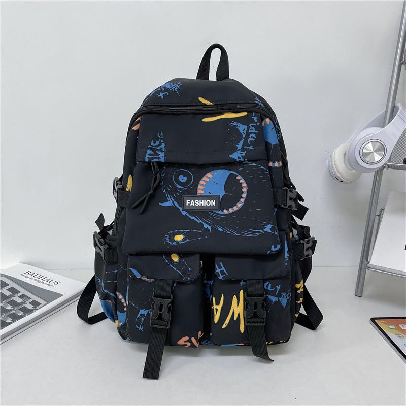School bag for boys, junior high school students, Korean version, large capacity, high school backpack, personalized graffiti school bag, female, simple campus backpack