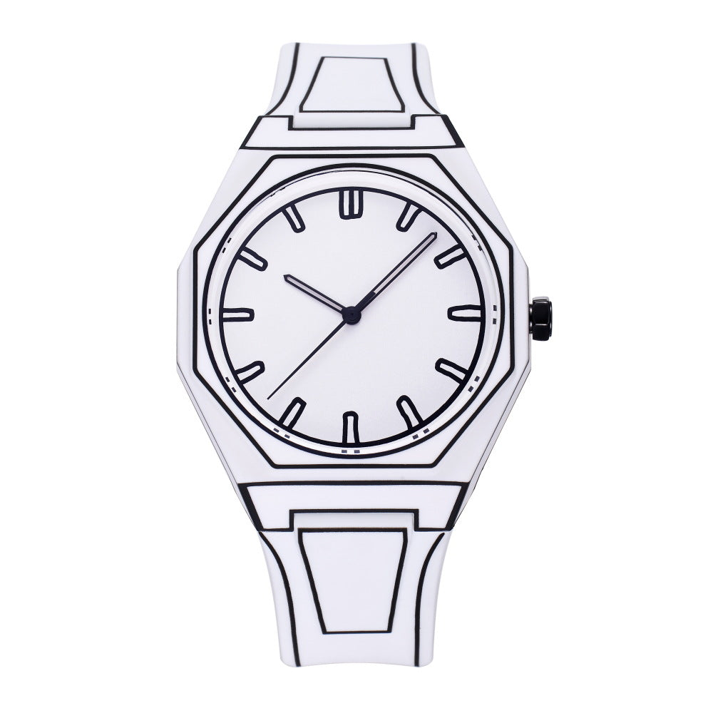 Black Silicone Quartz Watch - Large Dial, Waterproof