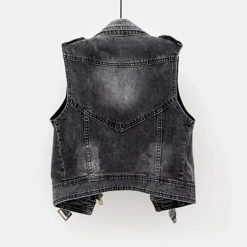 Denim vest women's autumn thin all-match tops vest women's short Korean style outerwear women's waistcoat new western style