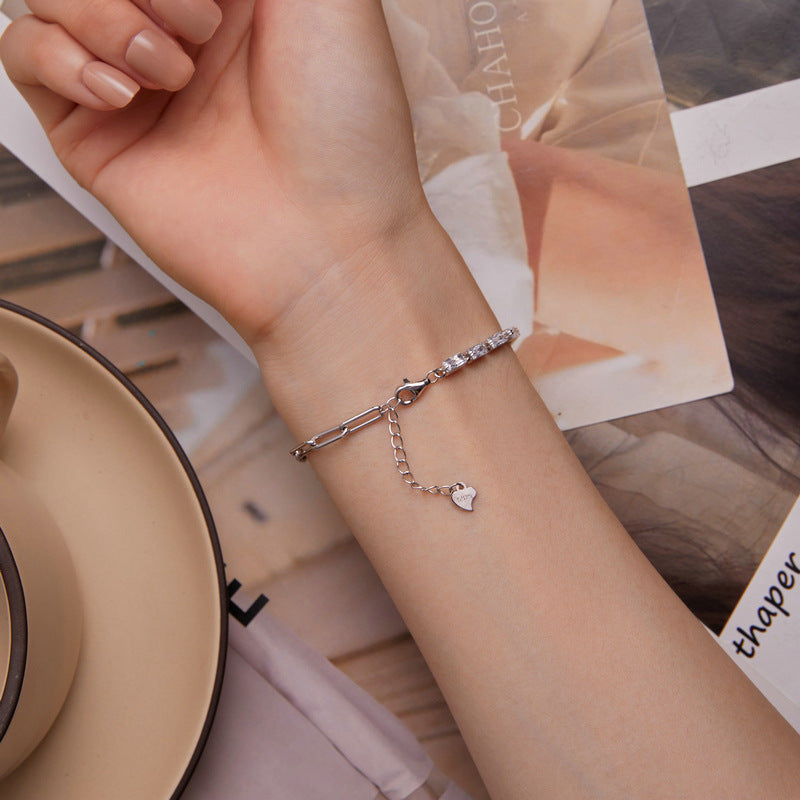 Aifle simple original sterling silver s925 chain zircon bracelet platinum-plated simple round ring bracelet