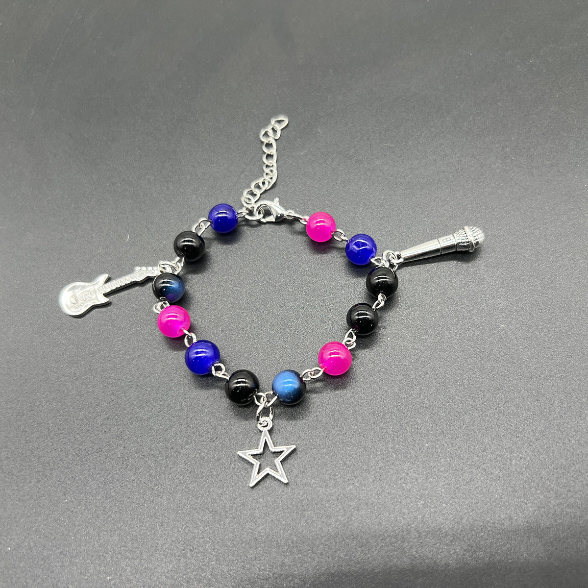 European and American cross-border bracelet couple bestie black and white dice hip-hop handmade guitar microphone five-pointed star hand jewelry