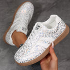 Women's Beige Flat Sneakers - Low-Top, Lace-Up