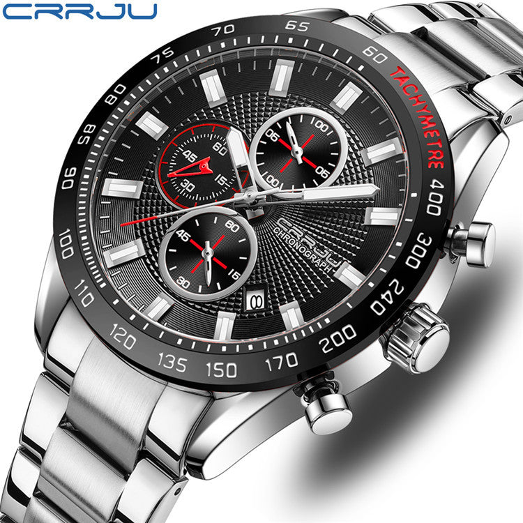 Men's Silver Blue Steel Watch - Waterproof, Calendar