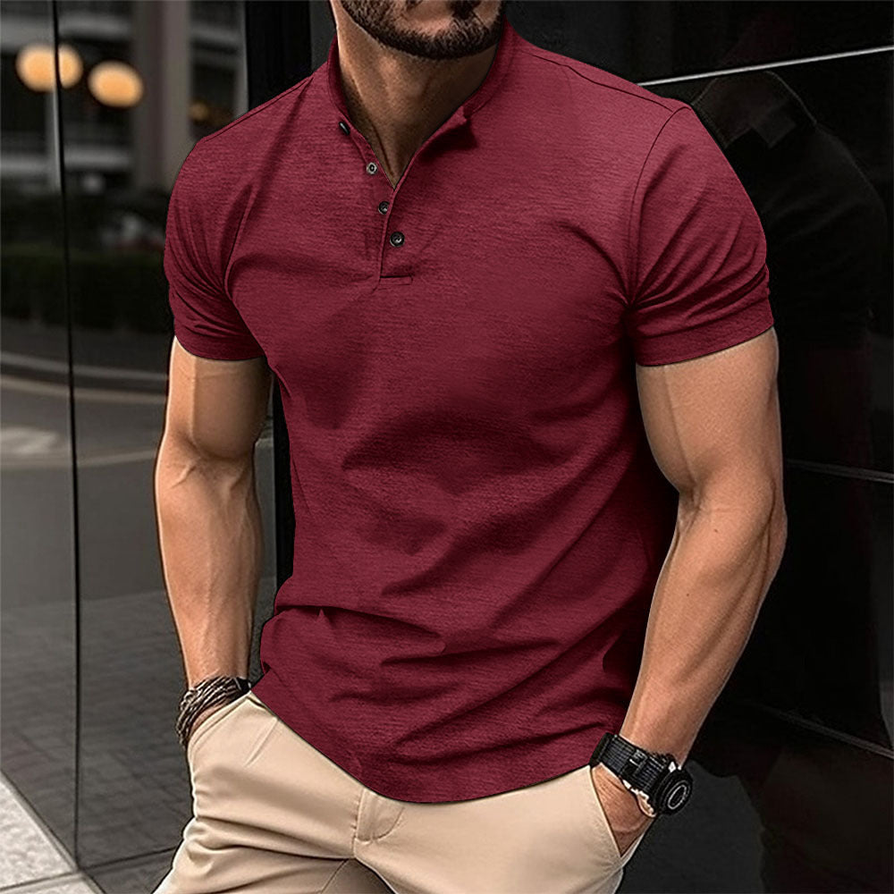 Men's Black Henley Collar Sport Polo Shirt | Aladinae