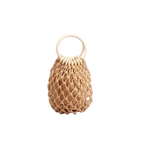 Handmade straw bag, small woven bag with round hollow handle, mesh bag, tote bag, niche brand bag for women, cotton thread, fishing net, hollow design.