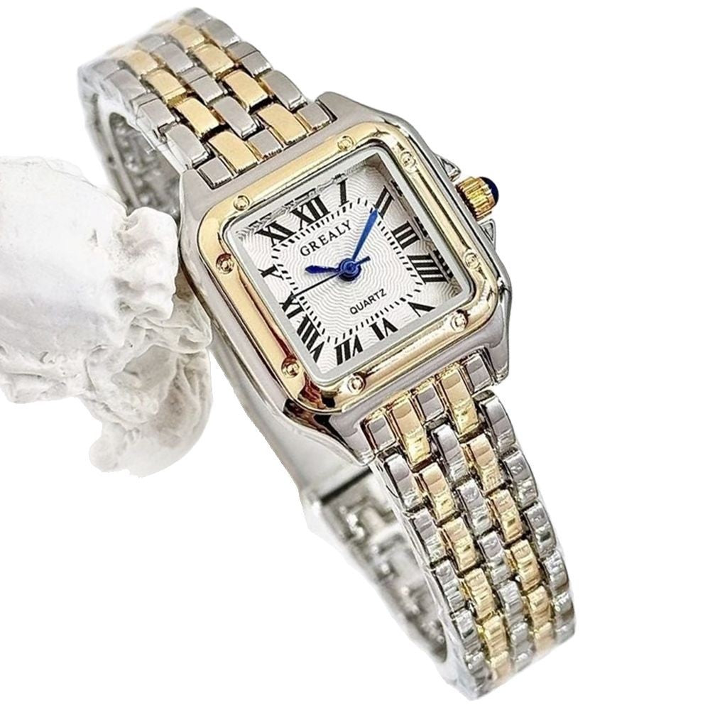 Women's Gold White Square Watch - World Time, Alloy