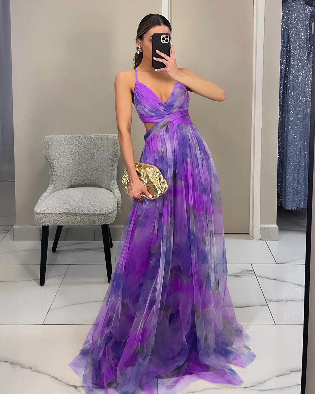Cross-border 2025 European and American Spring/Summer New Mesh Printed Sundress, INS Vacation Casual Party Dress
