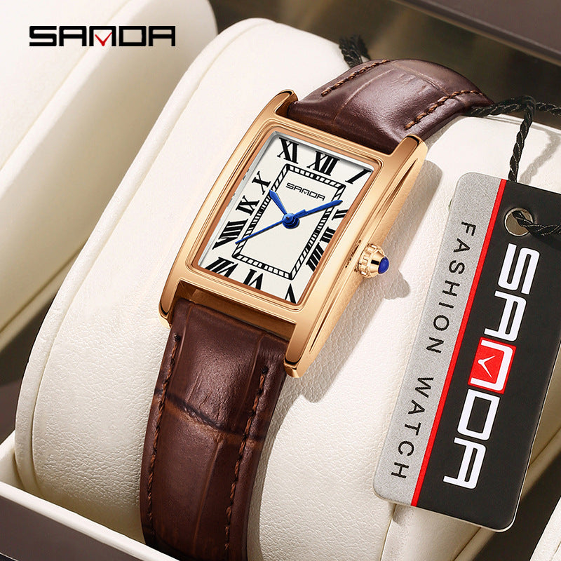 Men's Coffee Silver Rectangular Watch - Roman Numerals