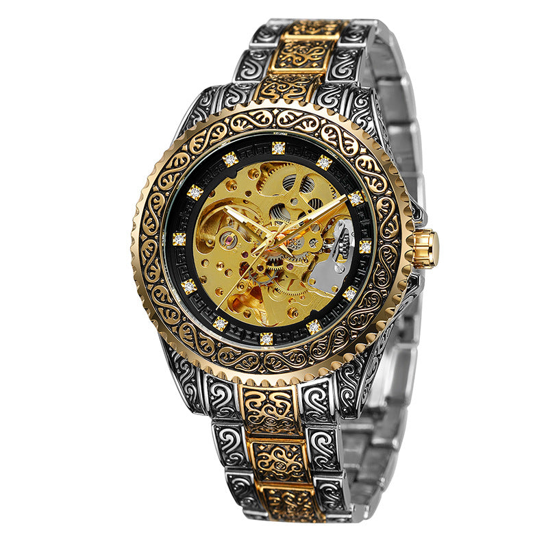 Men's Black Silver Automatic Mechanical Watch - Steel Strap