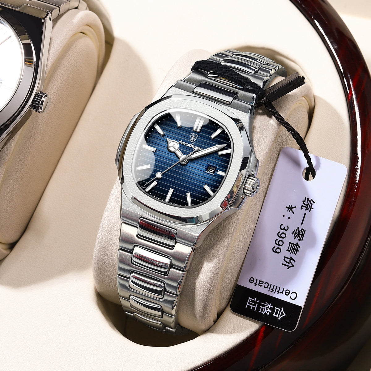Women's Two-Tone Blue Quartz Watch - Square Dial