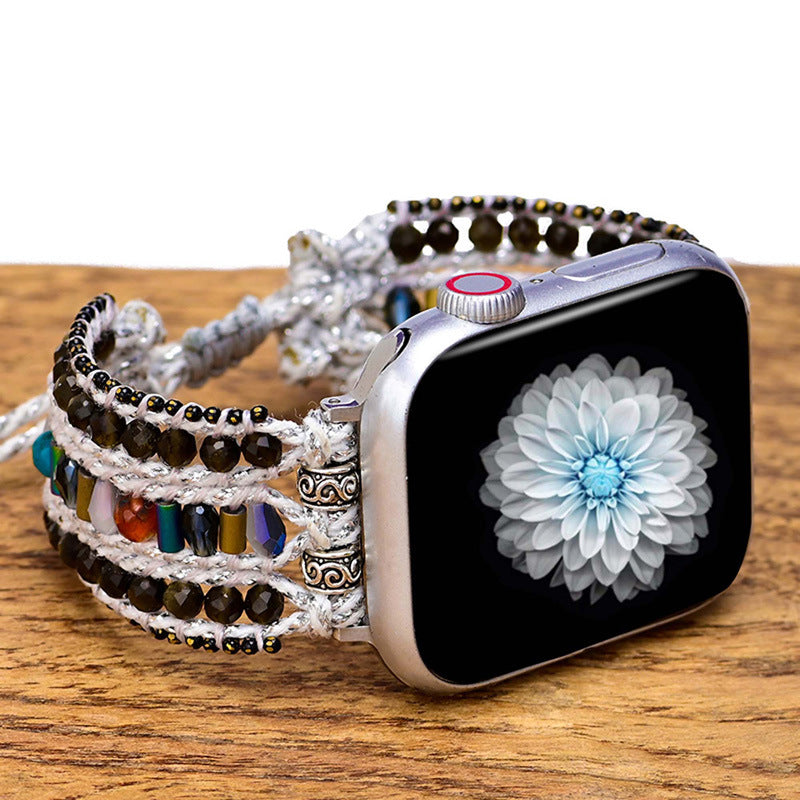 Foreign trade e-commerce new obsidian natural stone woven apple watch strap bohemian style apple watch strap wholesale
