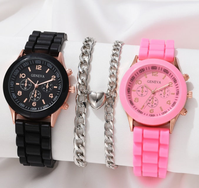 Women's White Heart-Design Quartz Watch - Silicone Strap
