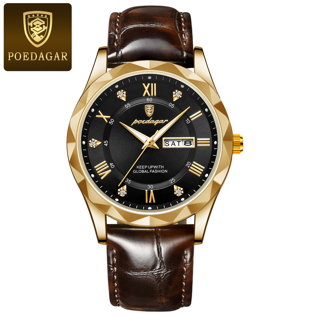 Men's Dual Calendar Luminous Quartz Watch - Waterproof