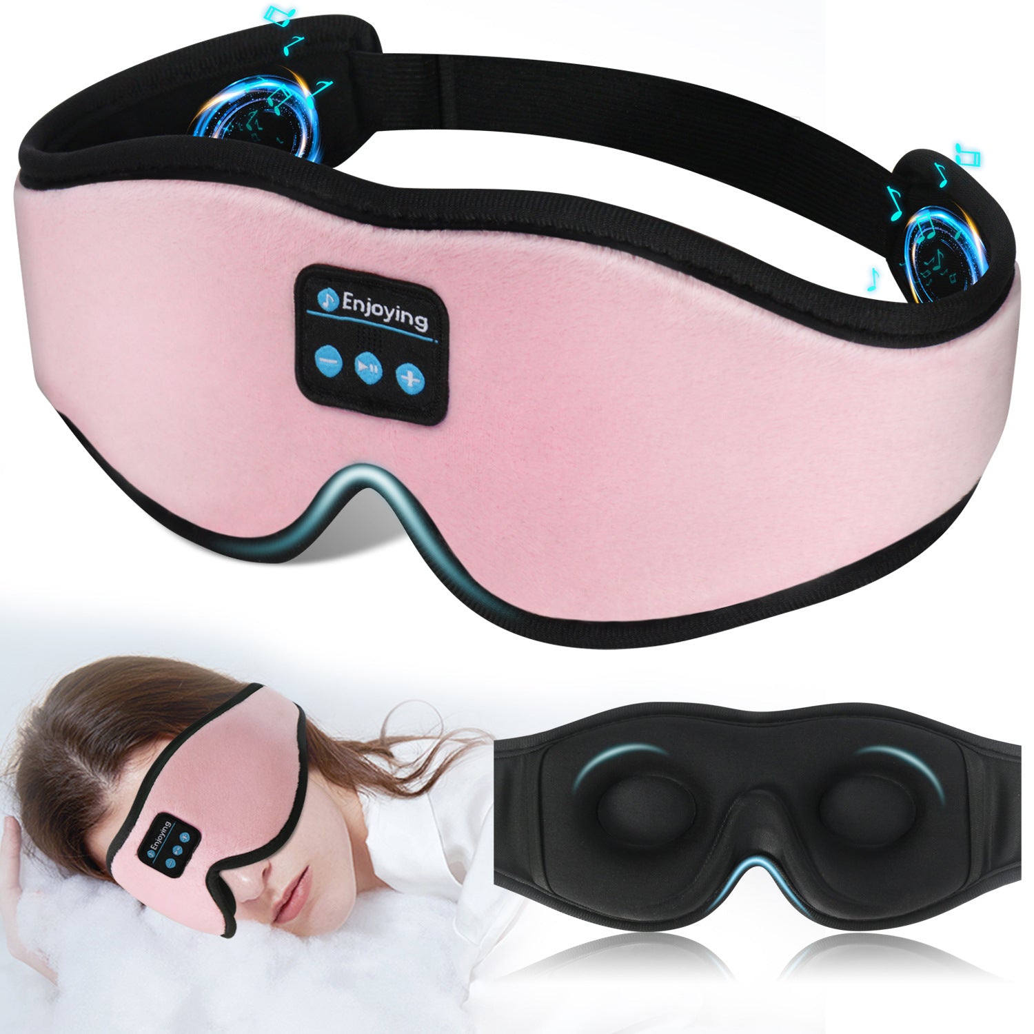 Amazon Wireless 3D Bluetooth Sleep Mask Set - Light Blocking, Memory Foam, Stereo Sound, Waterproof