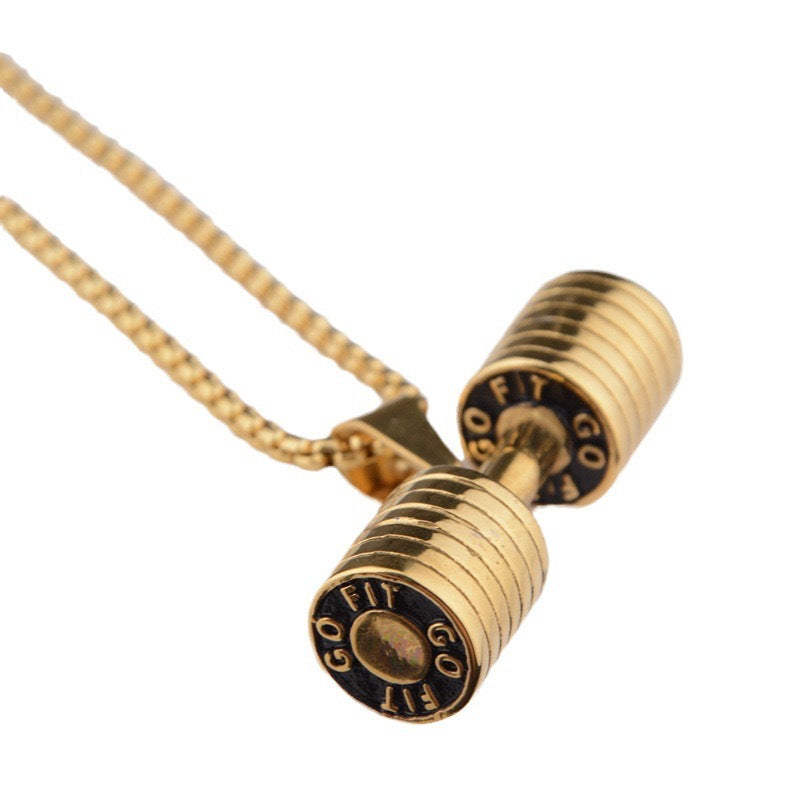Amazon European and American jewelry Titanium steel dumbbell fitness men's necklace stainless steel pendant barbell fashion jewelry