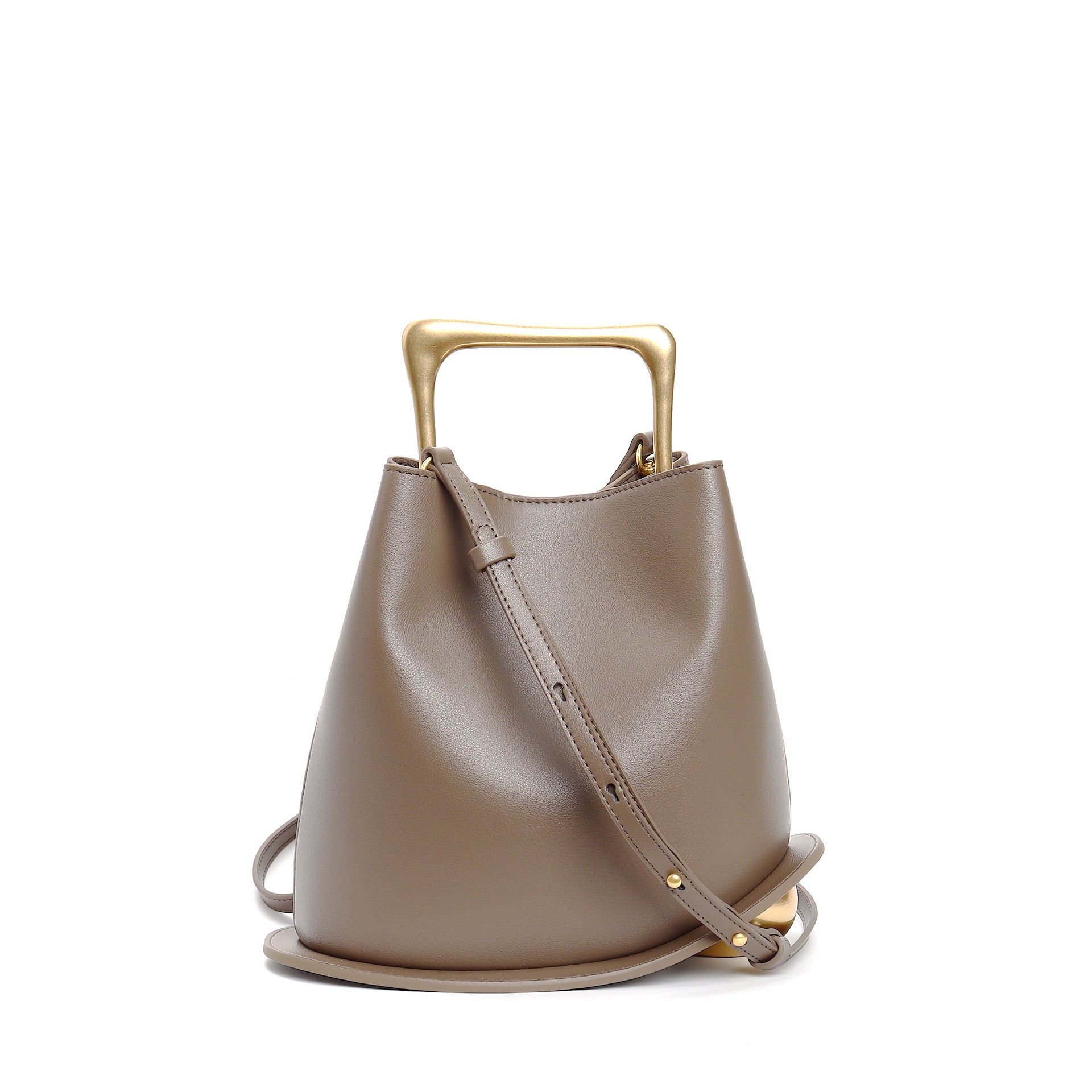 New genuine leather plain weave handbag imported cowhide commuter basket bucket bag wooden handbag messenger bag for women