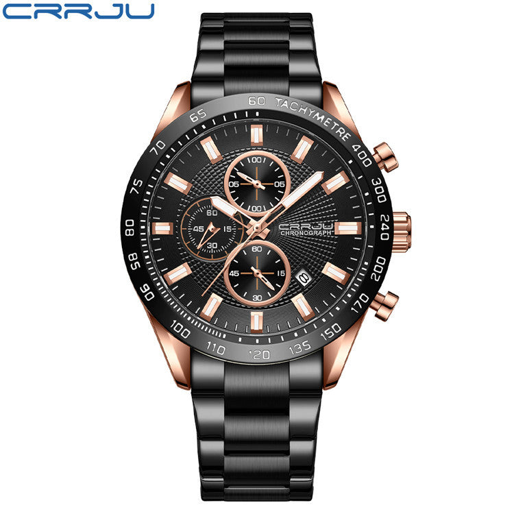 Men's Silver Blue Steel Watch - Waterproof, Calendar