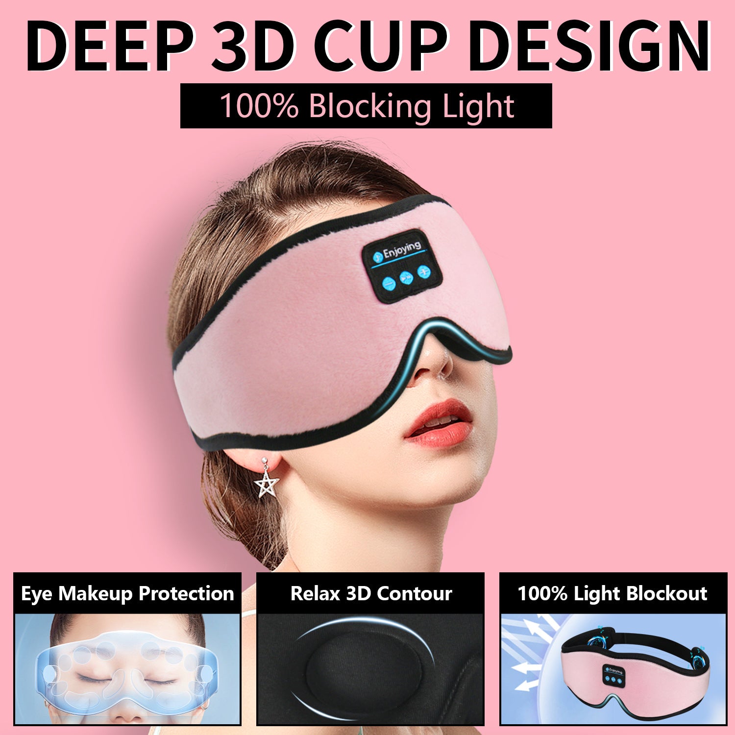 Amazon Wireless 3D Bluetooth Sleep Mask Set - Light Blocking, Memory Foam, Stereo Sound, Waterproof
