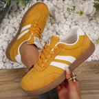 Women's Beige Flat Sneakers - Low-Top, Lace-Up
