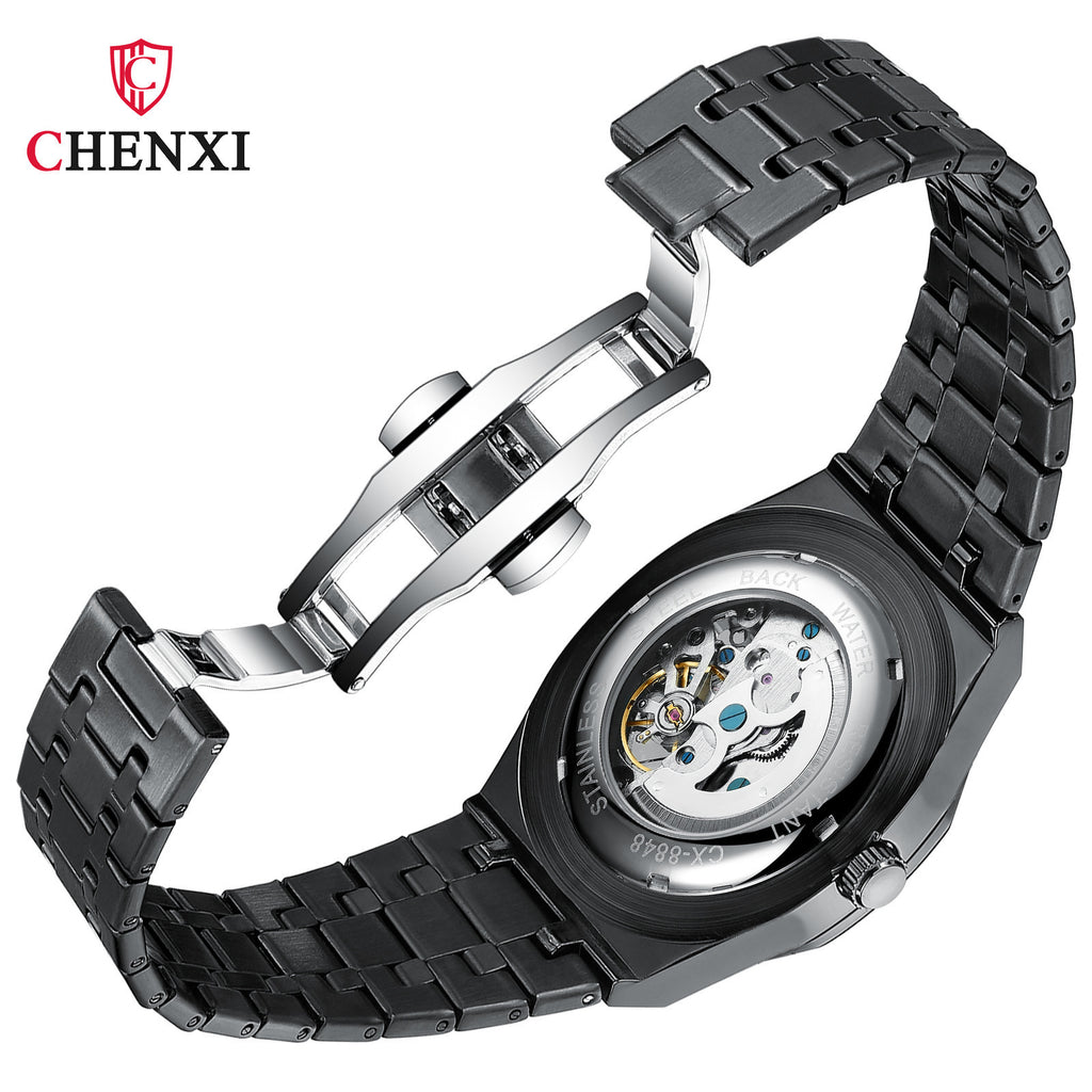 Men's Skeleton Automatic Mechanical Watch - Steel Strap