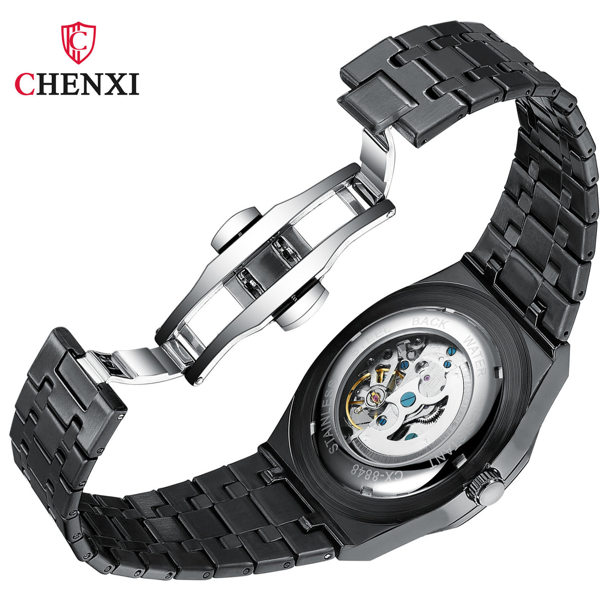 Men's Skeleton Automatic Mechanical Watch - Steel Strap
