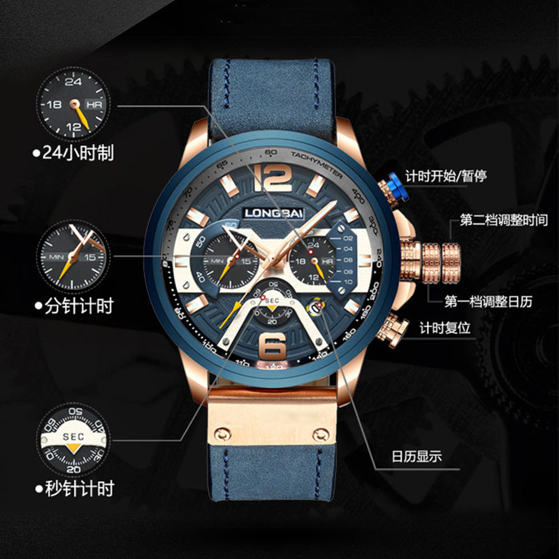 Men's Silver Black Multi-Hand Quartz Watch - Waterproof